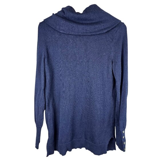 Lauren Ralph Lauren Navy Knit Sweater W/ Buttoned Cuffs & Drape Neck Size M - Picture 2 of 6